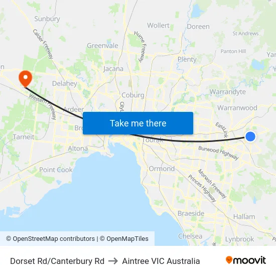 Dorset Rd/Canterbury Rd to Aintree VIC Australia map