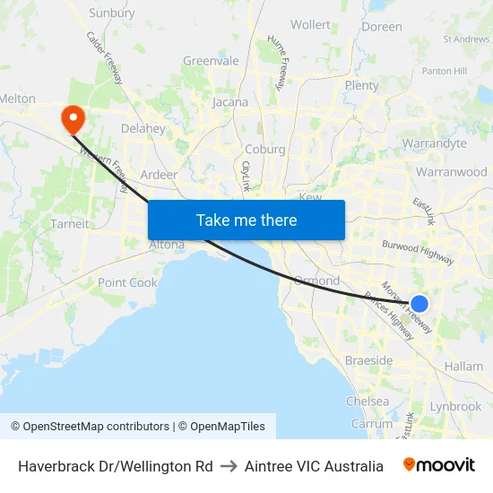 Haverbrack Dr/Wellington Rd to Aintree VIC Australia map