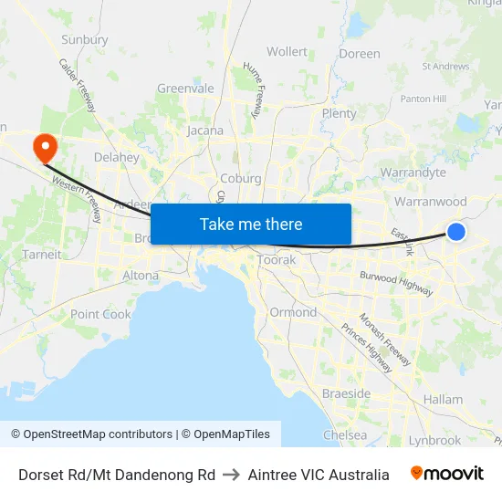 Dorset Rd/Mt Dandenong Rd to Aintree VIC Australia map