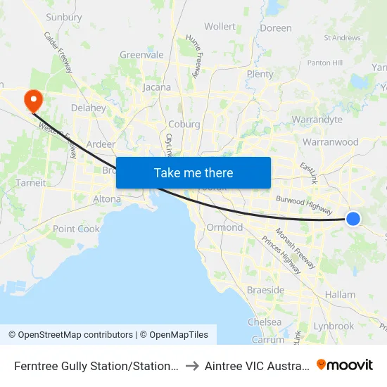 Ferntree Gully Station/Station St to Aintree VIC Australia map