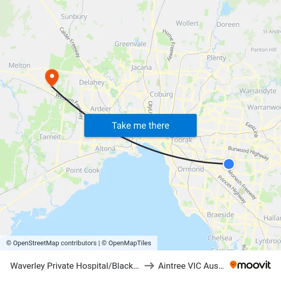 Waverley Private Hospital/Blackburn Rd to Aintree VIC Australia map