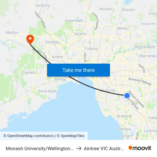 Monash University/Wellington Rd to Aintree VIC Australia map