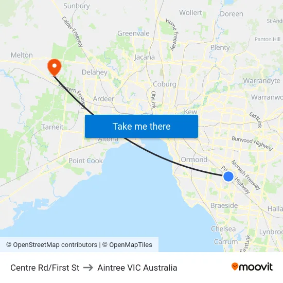 Centre Rd/First St to Aintree VIC Australia map