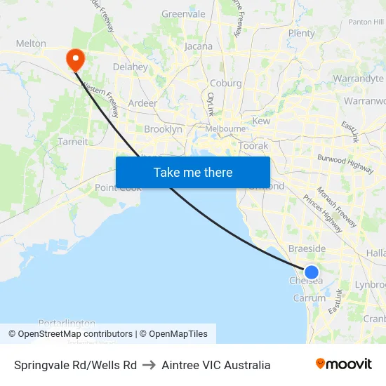Springvale Rd/Wells Rd to Aintree VIC Australia map