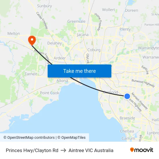 Princes Hwy/Clayton Rd to Aintree VIC Australia map