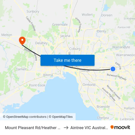Mount Pleasant Rd/Heather Gr to Aintree VIC Australia map