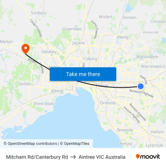 Mitcham Rd/Canterbury Rd to Aintree VIC Australia map