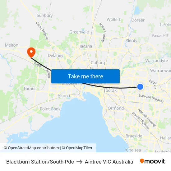 Blackburn Station/South Pde to Aintree VIC Australia map