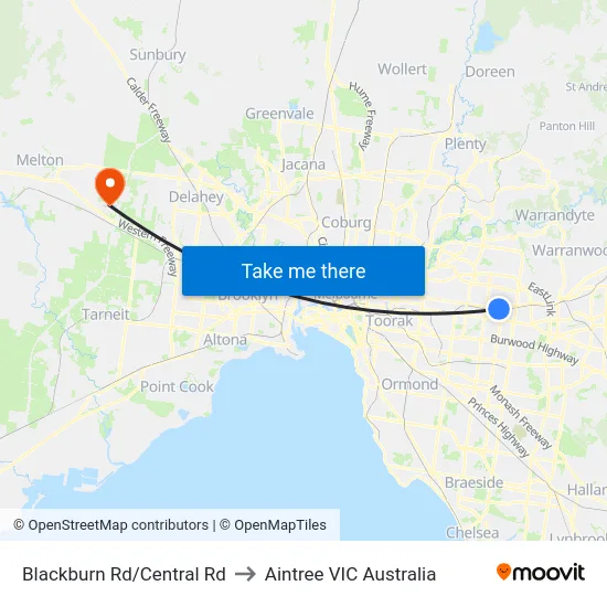 Blackburn Rd/Central Rd to Aintree VIC Australia map