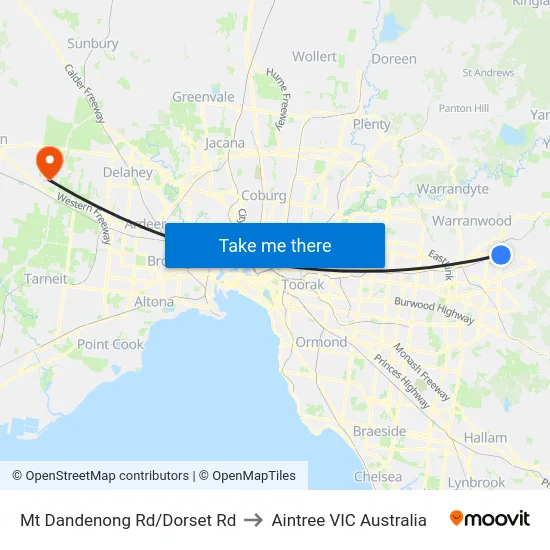 Mt Dandenong Rd/Dorset Rd to Aintree VIC Australia map