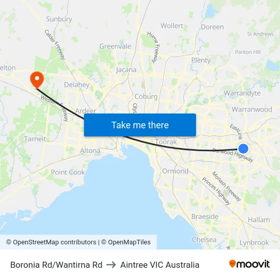 Boronia Rd/Wantirna Rd to Aintree VIC Australia map