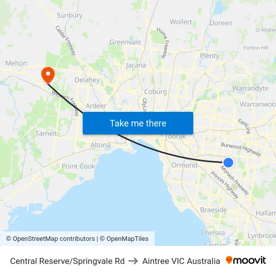 Central Reserve/Springvale Rd to Aintree VIC Australia map