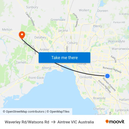 Waverley Rd/Watsons Rd to Aintree VIC Australia map