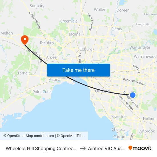 Wheelers Hill Shopping Centre/Jells Rd to Aintree VIC Australia map