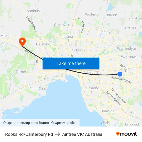Rooks Rd/Canterbury Rd to Aintree VIC Australia map