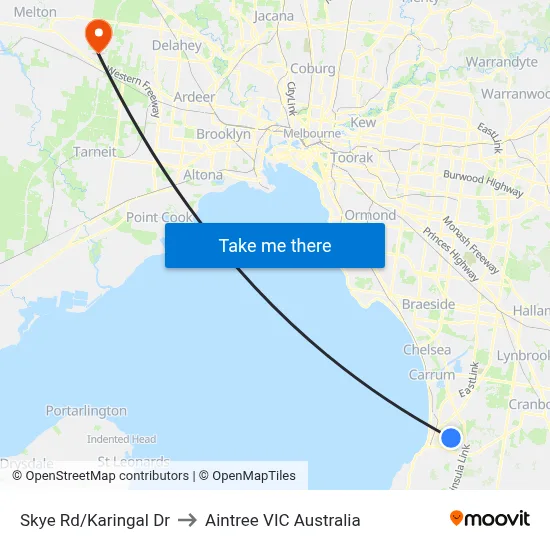 Skye Rd/Karingal Dr to Aintree VIC Australia map