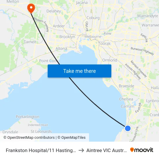 Frankston Hospital/11 Hastings Rd to Aintree VIC Australia map