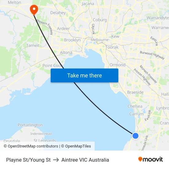 Playne St/Young St to Aintree VIC Australia map