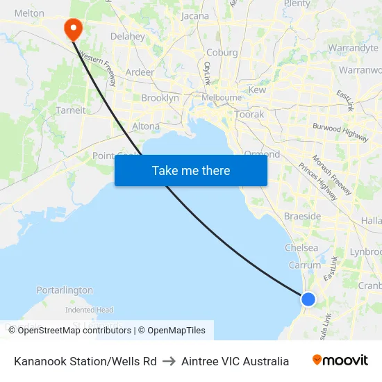 Kananook Station/Wells Rd to Aintree VIC Australia map