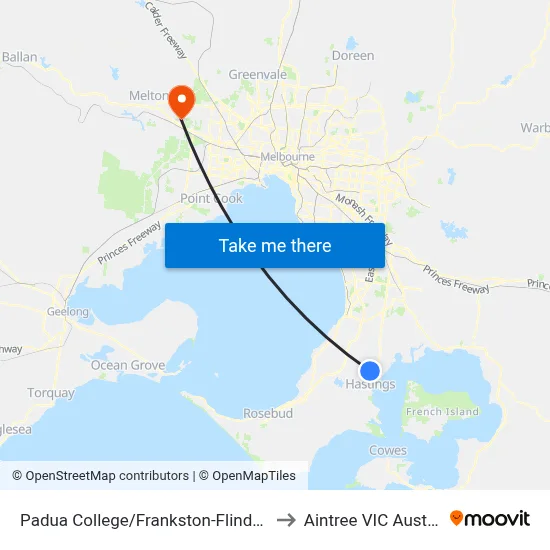 Padua College/Frankston-Flinders Rd to Aintree VIC Australia map