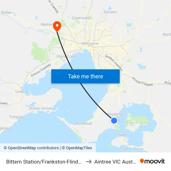 Bittern Station/Frankston-Flinders Rd to Aintree VIC Australia map
