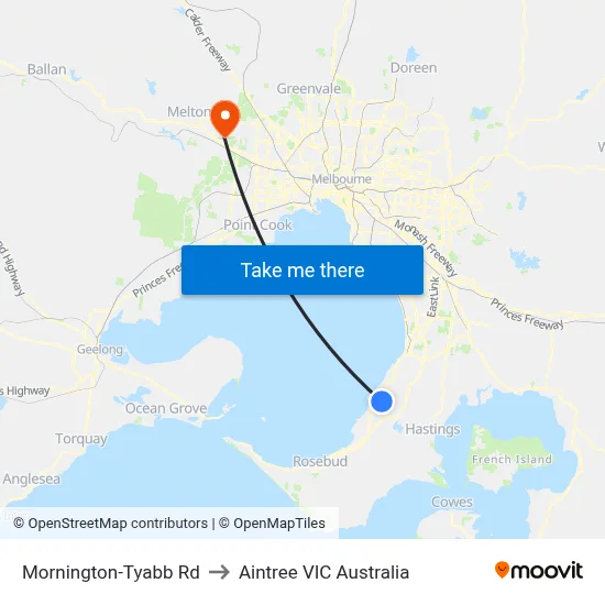 Mornington-Tyabb Rd to Aintree VIC Australia map