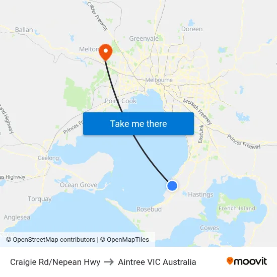 Craigie Rd/Nepean Hwy to Aintree VIC Australia map