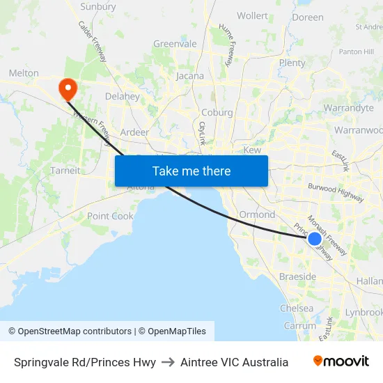 Springvale Rd/Princes Hwy to Aintree VIC Australia map