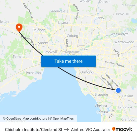 Chisholm Institute/Cleeland St to Aintree VIC Australia map