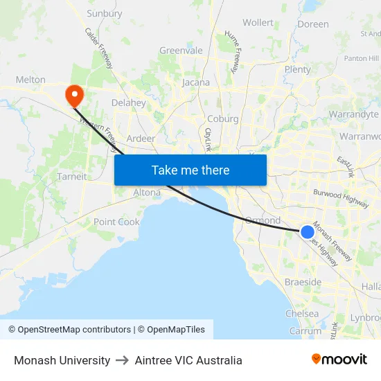 Monash University to Aintree VIC Australia map