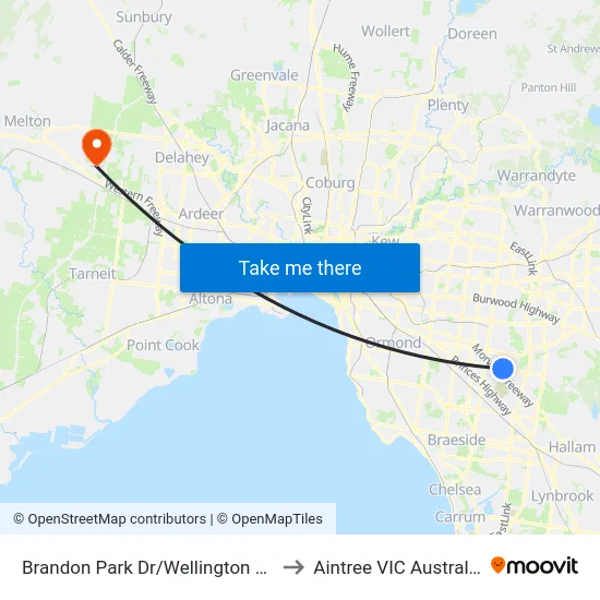 Brandon Park Dr/Wellington Rd to Aintree VIC Australia map