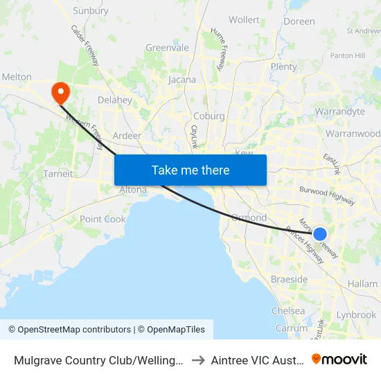 Mulgrave Country Club/Wellington Rd to Aintree VIC Australia map