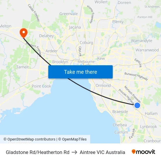 Gladstone Rd/Heatherton Rd to Aintree VIC Australia map