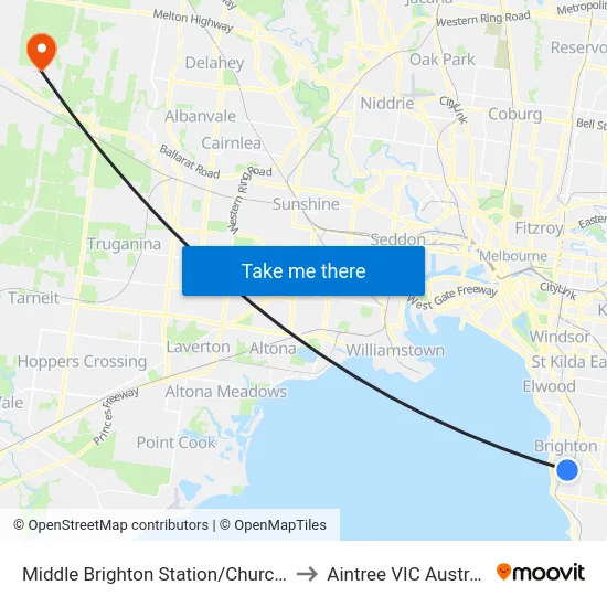 Middle Brighton Station/Church St to Aintree VIC Australia map