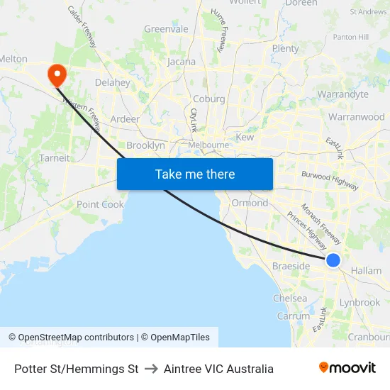 Potter St/Hemmings St to Aintree VIC Australia map