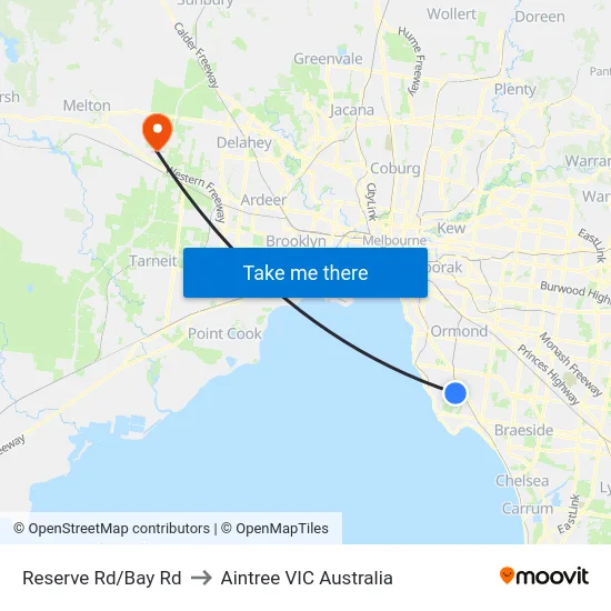 Reserve Rd/Bay Rd to Aintree VIC Australia map