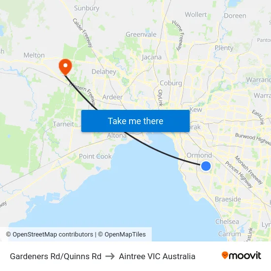 Gardeners Rd/Quinns Rd to Aintree VIC Australia map
