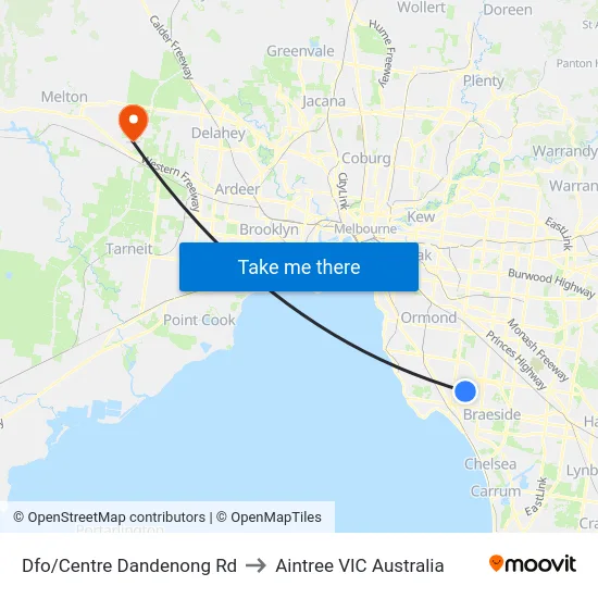 Dfo/Centre Dandenong Rd to Aintree VIC Australia map