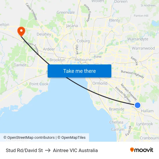 Stud Rd/David St to Aintree VIC Australia map