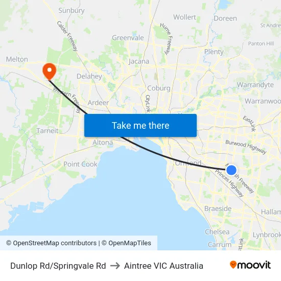 Dunlop Rd/Springvale Rd to Aintree VIC Australia map