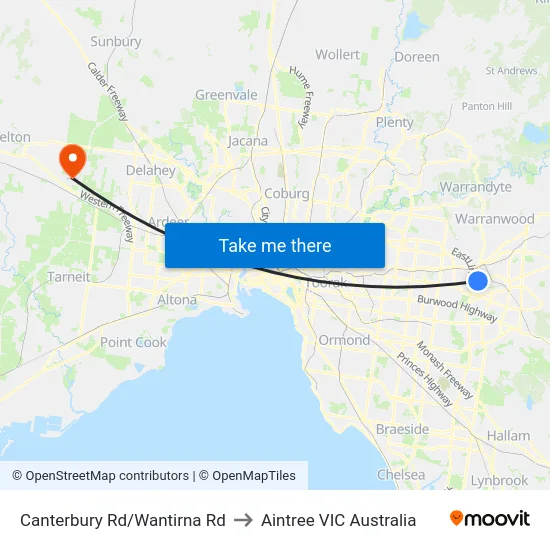 Canterbury Rd/Wantirna Rd to Aintree VIC Australia map