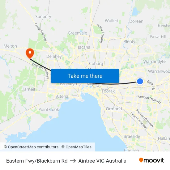 Eastern Fwy/Blackburn Rd to Aintree VIC Australia map