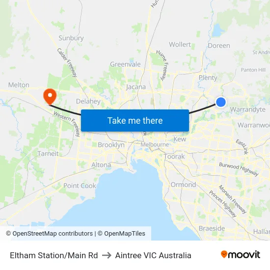 Eltham Station/Main Rd to Aintree VIC Australia map