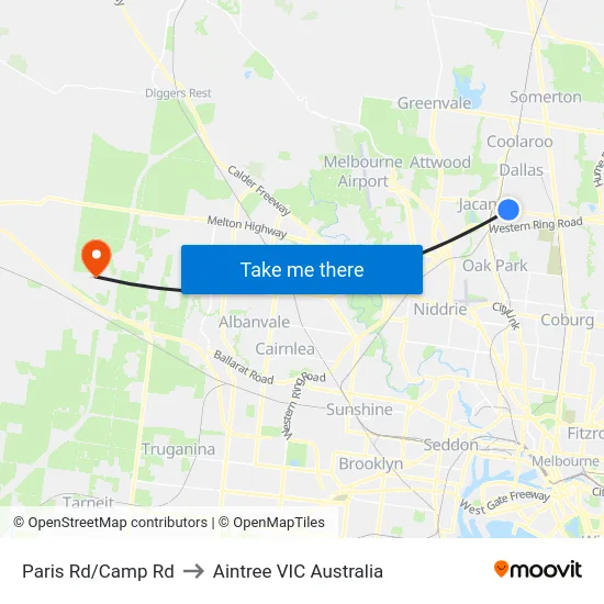 Paris Rd/Camp Rd to Aintree VIC Australia map
