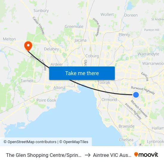 The Glen Shopping Centre/Springvale Rd to Aintree VIC Australia map