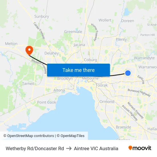 Wetherby Rd/Doncaster Rd to Aintree VIC Australia map