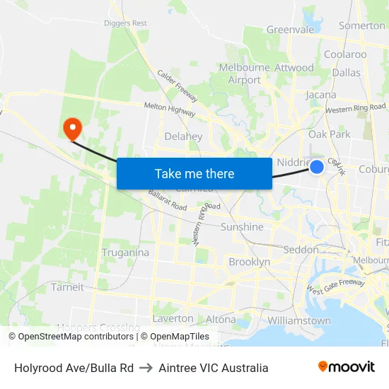 Holyrood Ave/Bulla Rd to Aintree VIC Australia map