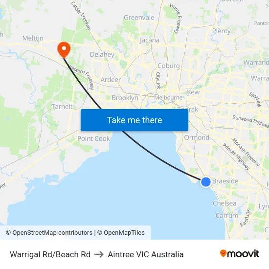 Warrigal Rd/Beach Rd to Aintree VIC Australia map
