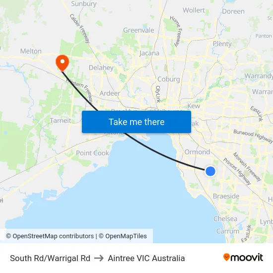South Rd/Warrigal Rd to Aintree VIC Australia map