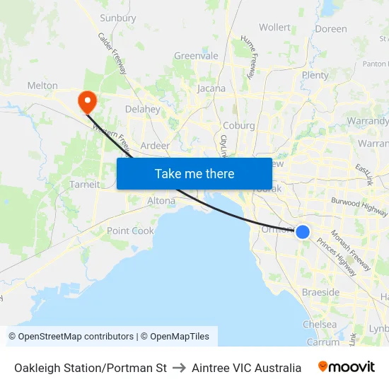 Oakleigh Station/Portman St to Aintree VIC Australia map